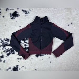 Special One Women’s Black and Burgundy Spandex Crop Activewear Jacket Size L/XL